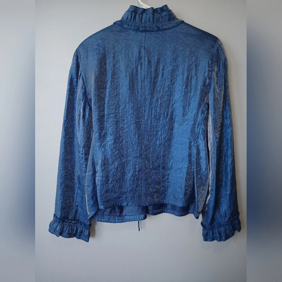Rafael womens 14 blue iridescent ruffle sleeve jacket shimmery concert venue - Picture 2 of 10